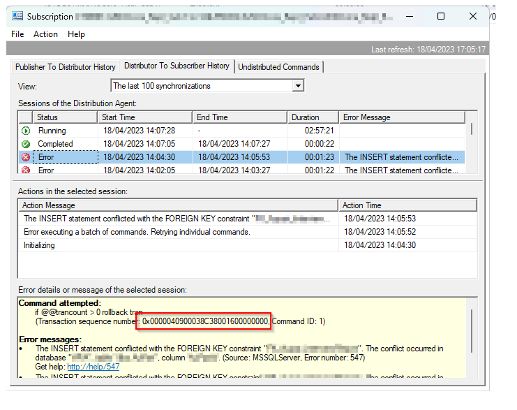 Replication Monitor, failed xact